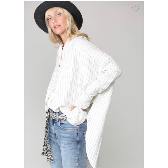 Woven button down striped slouchy oversize fit SML - Picture 2 of 7